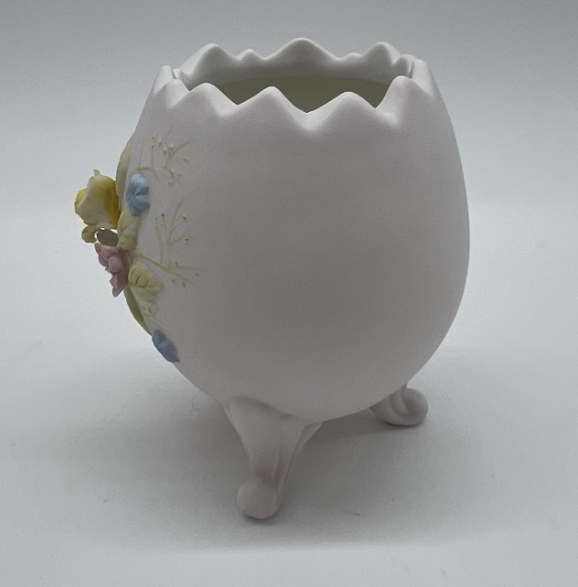 Vintage Lefton Porcelain Egg-Shaped Footed Vase with Floral Details