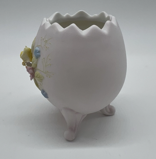 Vintage Lefton Porcelain Egg-Shaped Footed Vase with Floral Details