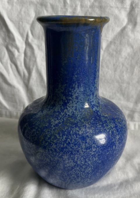 Vintage Fulper Style Drip Glaze Art Pottery Vase, Blue and Orange, 8 Inch